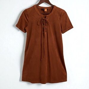 🍂 Rust faux suede dress with tie front - Sz S